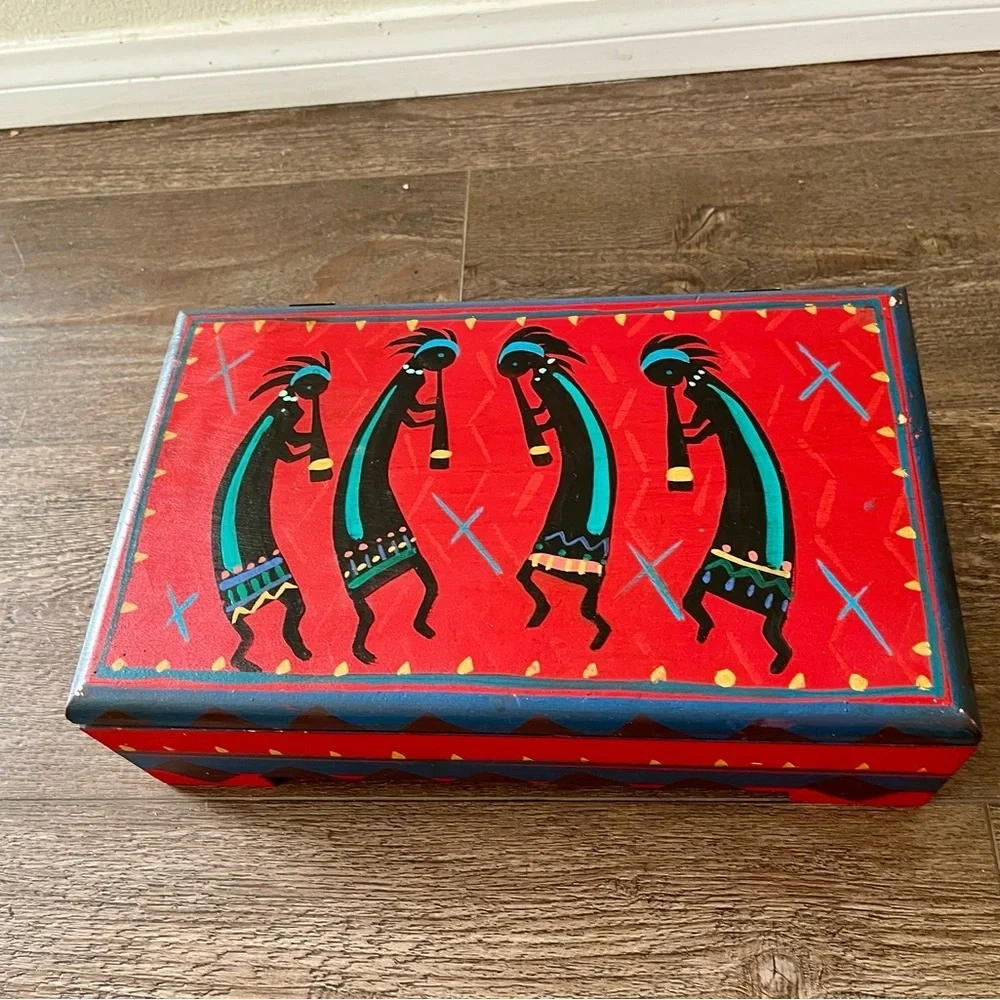 Wooden Colorful Decorative Box with Tribal Design